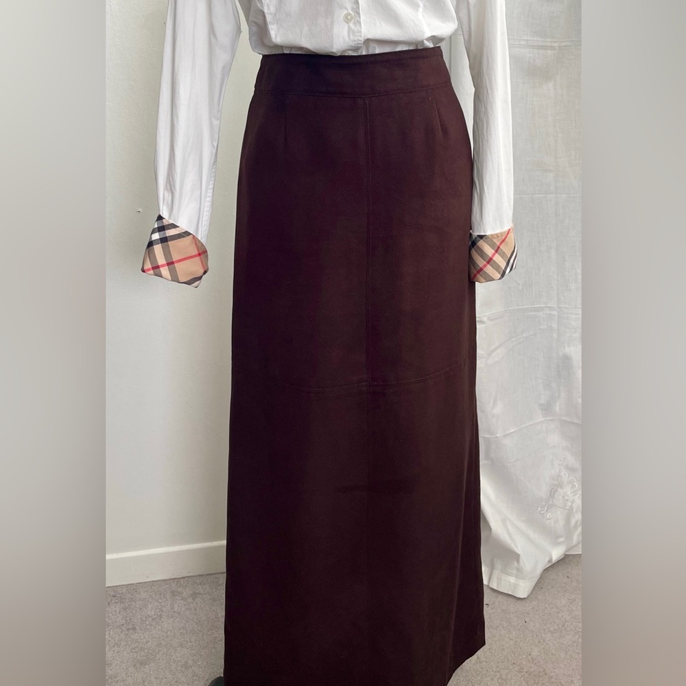 Vintage TRIBAL Vegan Suede Maxi Pencil Skirt Chocolate Brown Size 6